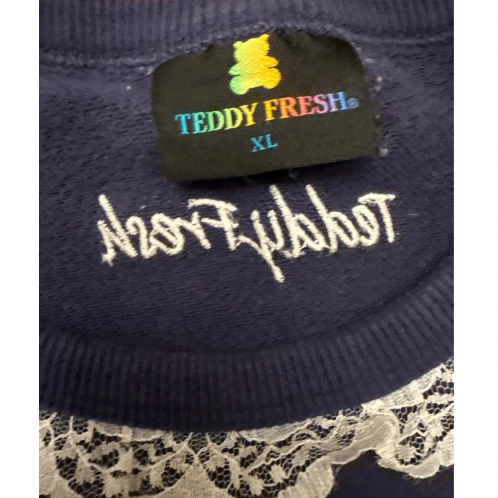 Teddy Fresh sweatshirt XL Navy blue white bear lace appliqué RARE - Picture 3 of 9